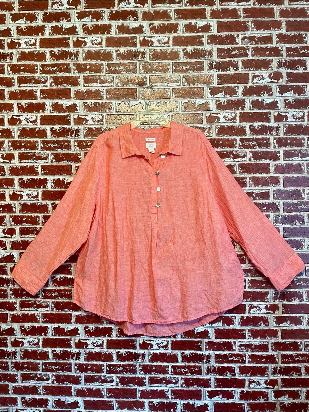 Sigrid Olsen Linen Coral Popiver Tunic Blouse. Size 2X.